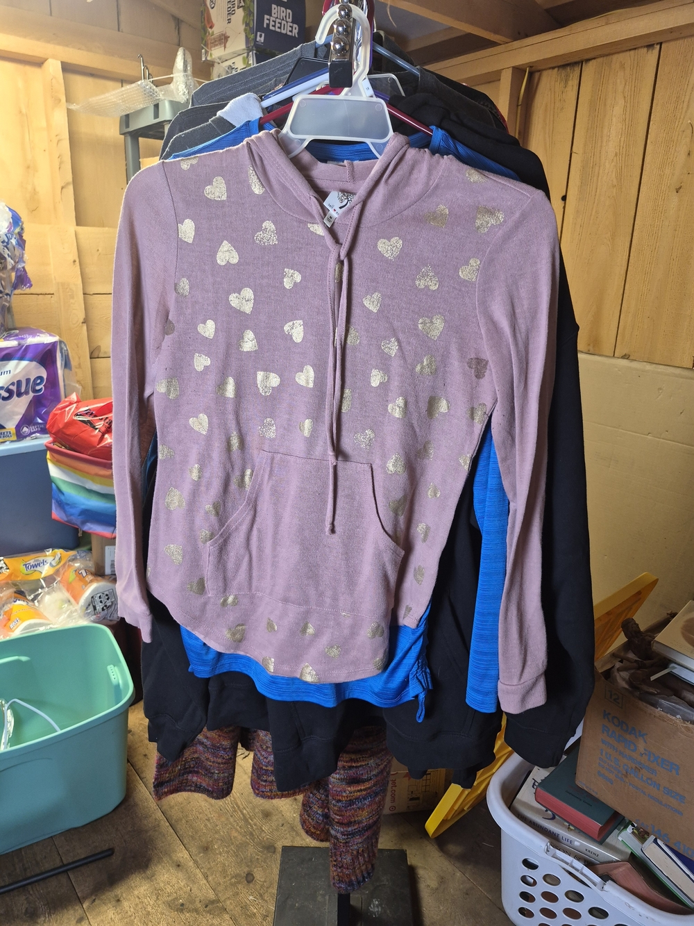 Self Esteem Mauve Hooded Sweatshirt with Gold Heart Print Bin 70